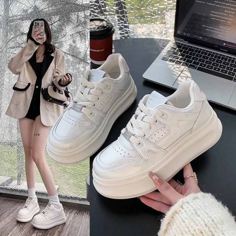 2025透气时尚休闲鞋系带增高休闲鞋厚底女鞋网红春季百搭学生潮鞋