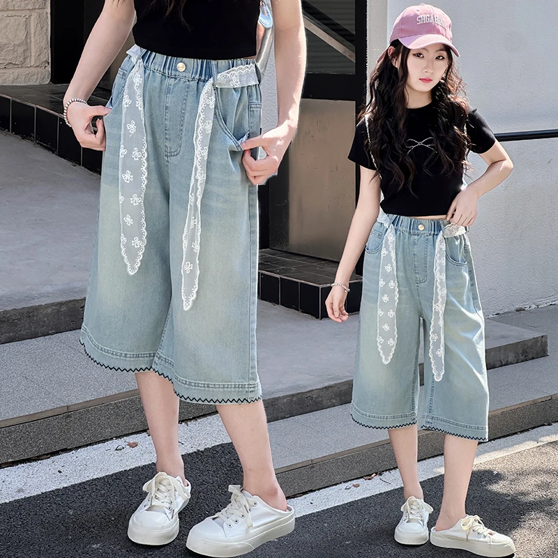 女童裤子夏季薄款儿童牛仔裤夏款七分裤时髦夏装小女孩中大童新款