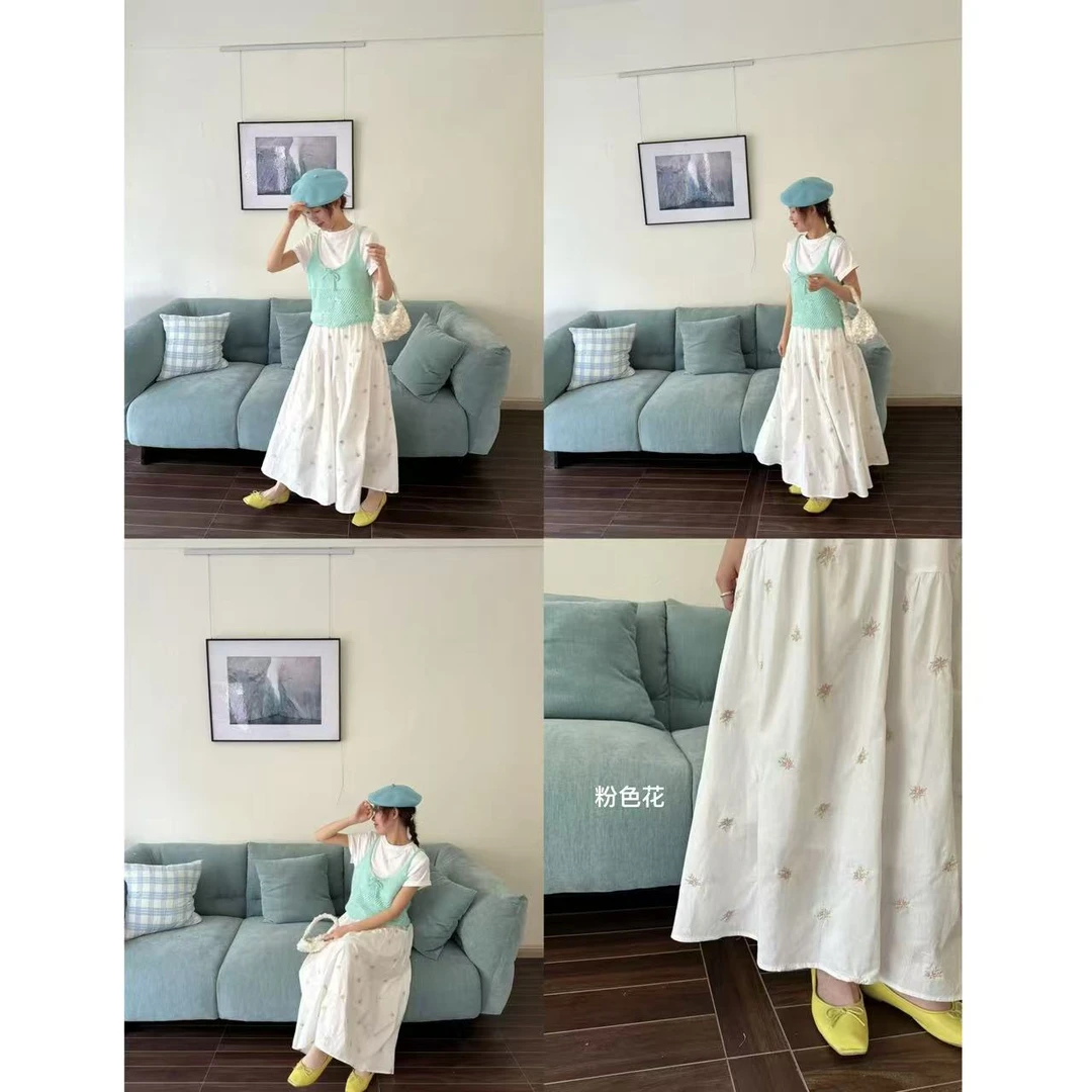 【NO退NO换】韩系甜美少女感小花刺绣松紧腰半身裙812 裙长84