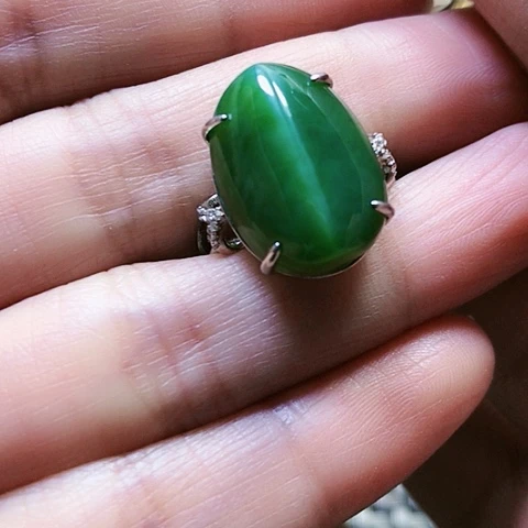 和田玉戒指银S925镶嵌