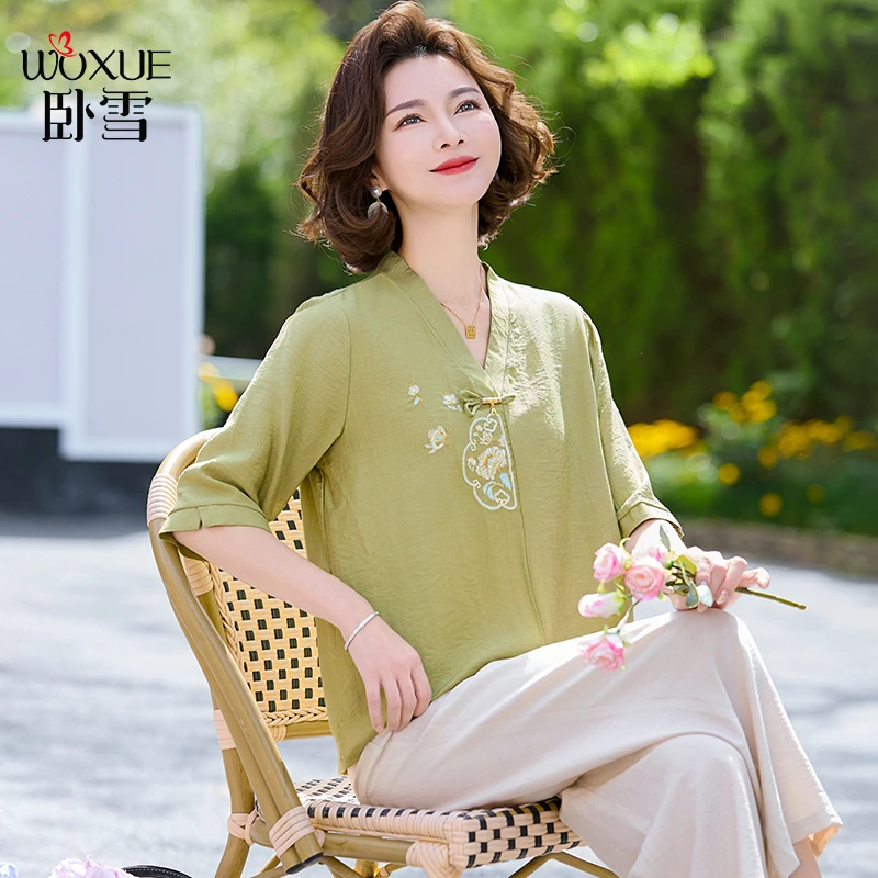 妈妈夏装2025新款洋气套装中年妇女短袖T恤中老年母亲节上衣薄款