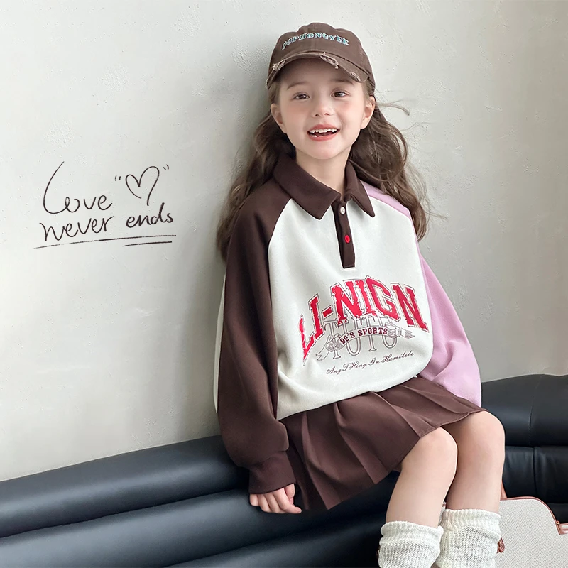 图图小象女童卫衣2025新款儿童春装翻领撞色长袖Polo领上衣BCR052