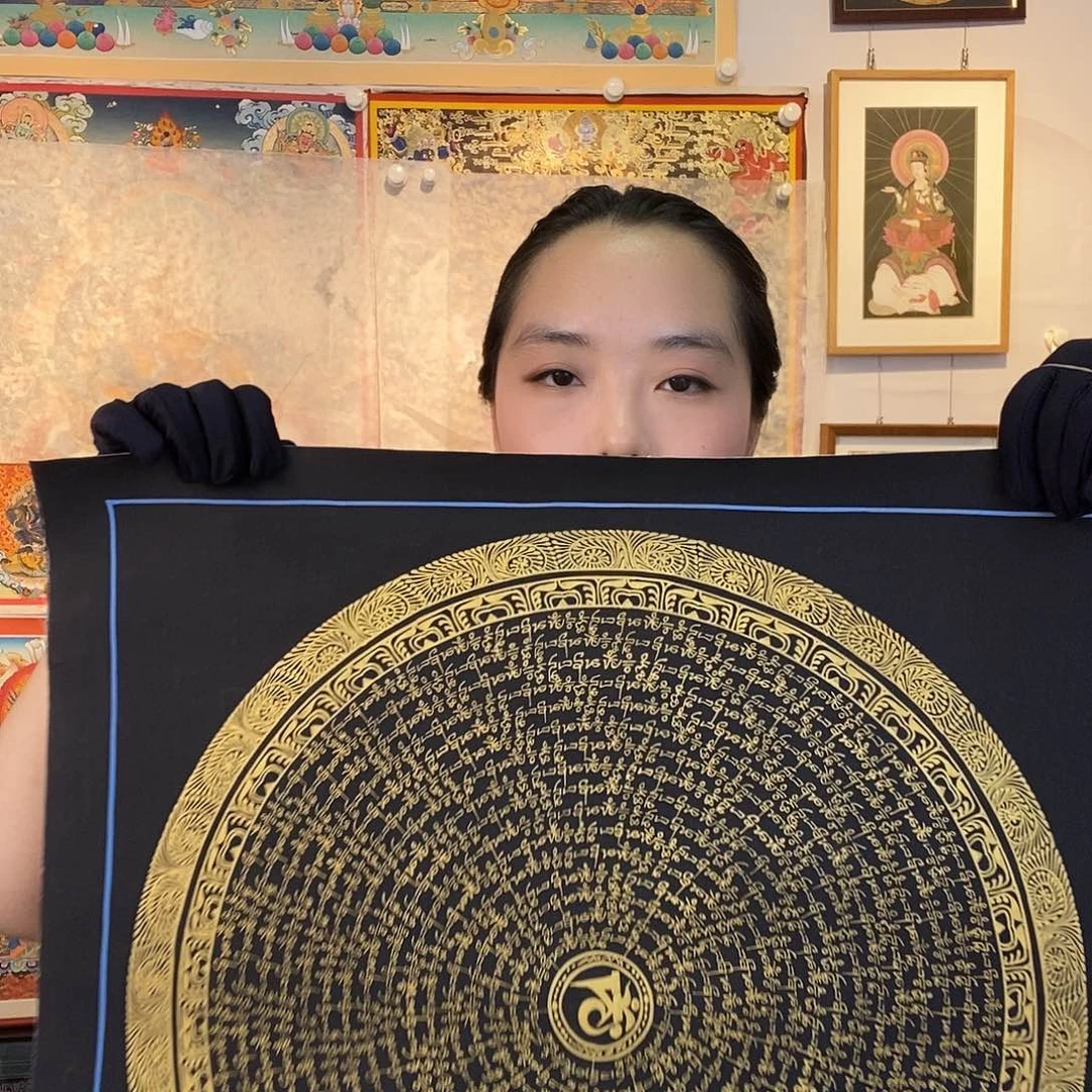 卷轴画纯手绘唐卡50厘米左右六字真言