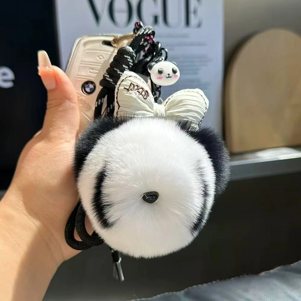 《野儿服饰》熊猫头兔毛挂件