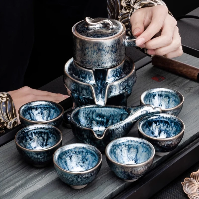 建盏懒人茶具套装一整套高颜值全套高端全自动石磨旋转式泡茶神器