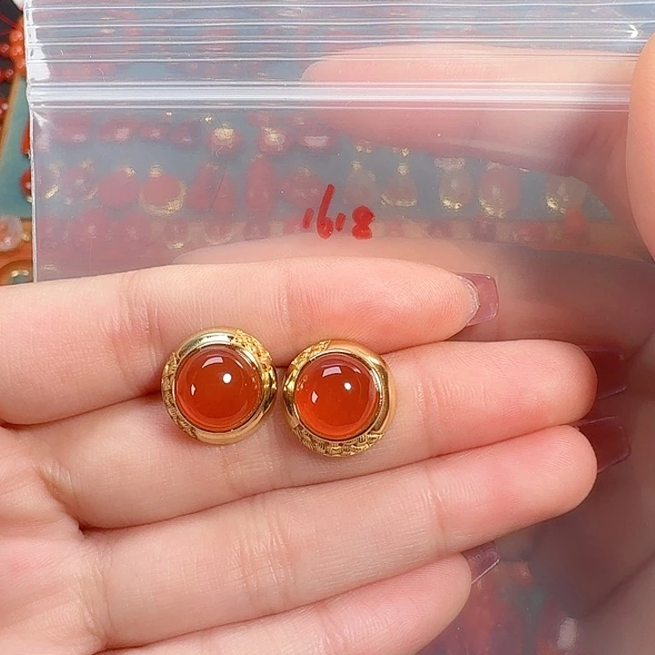 南红玛瑙银S925镶嵌冰红耳饰