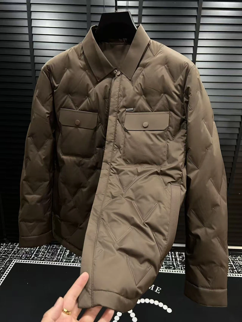 男士新款翻领轻薄羽绒服简约百搭