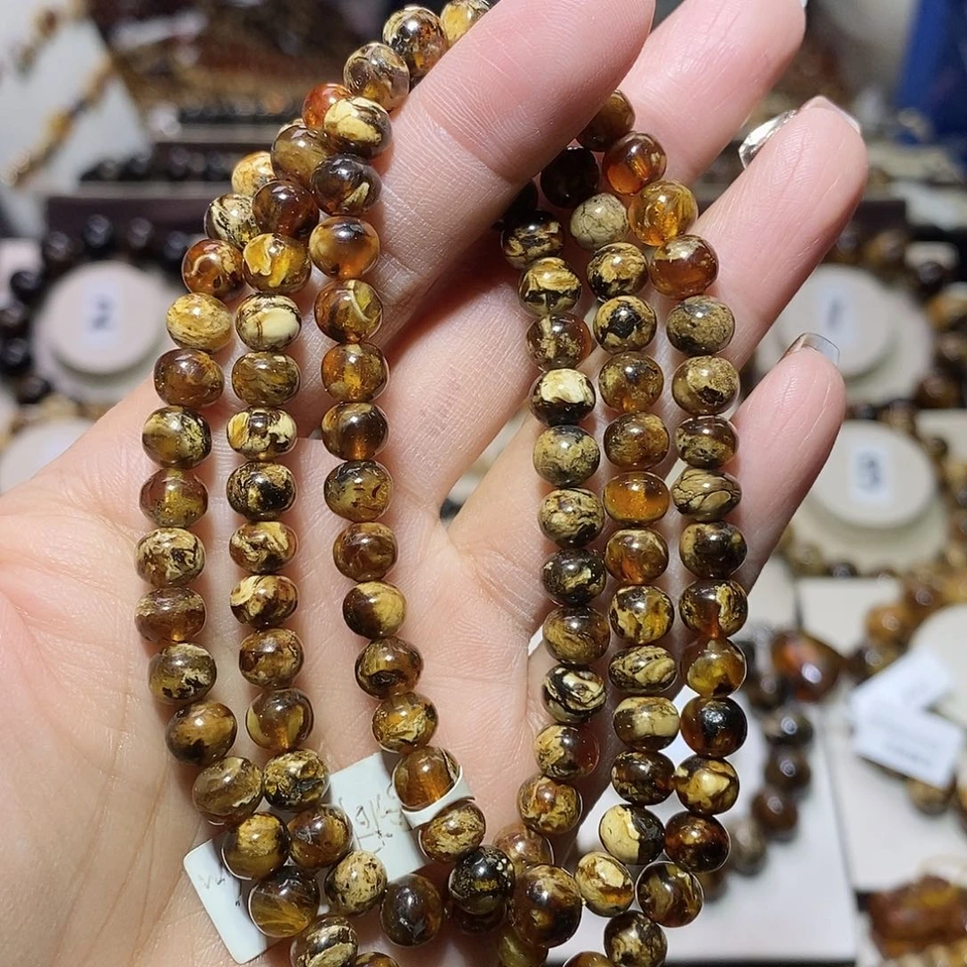 琥珀未镶嵌裸石溶洞蜡花6.5+