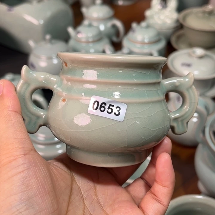 国***询杯0653大瑕，青鸾汝瓷原矿釉