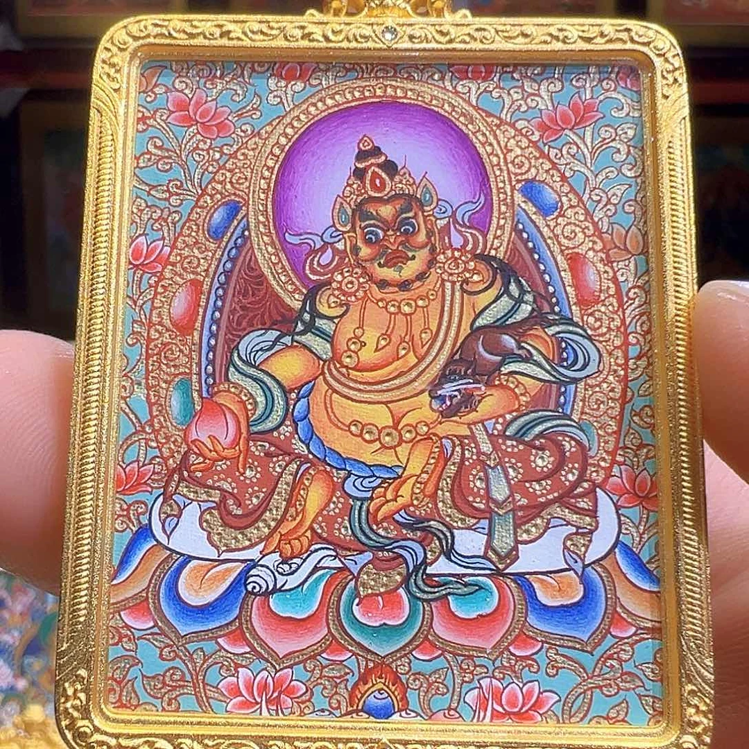 吊坠全手绘热贡唐卡黄财神