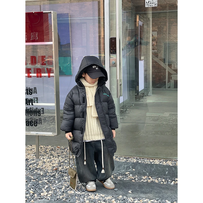 qc【现货】阿卷冬装儿童日系纯色连帽长款保暖羽绒服MPG0056-PP1