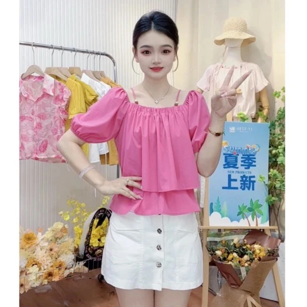 双层荷叶边设计时尚减龄百搭方领衬衫