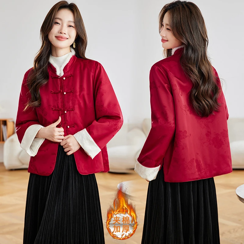 2026年冬季提花真貂毛新中式单排扣休闲棉服设计小众炸街高级感女