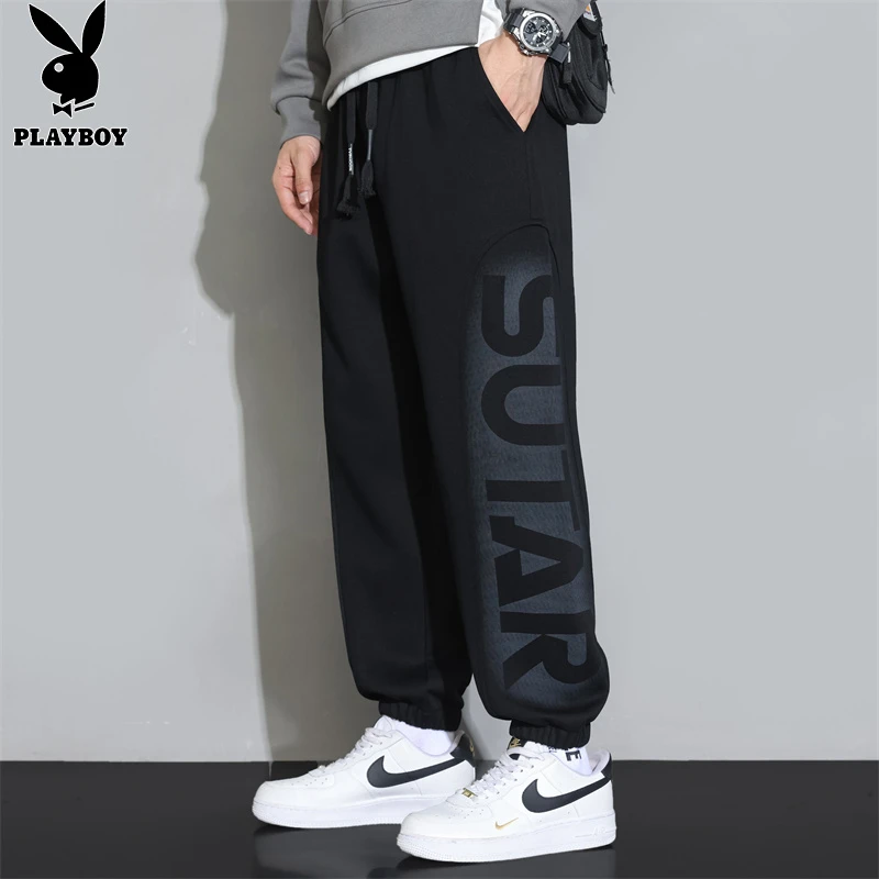 花花公子春秋裤子男士2025新款潮流宽松直筒运动卫裤垂感休闲长裤