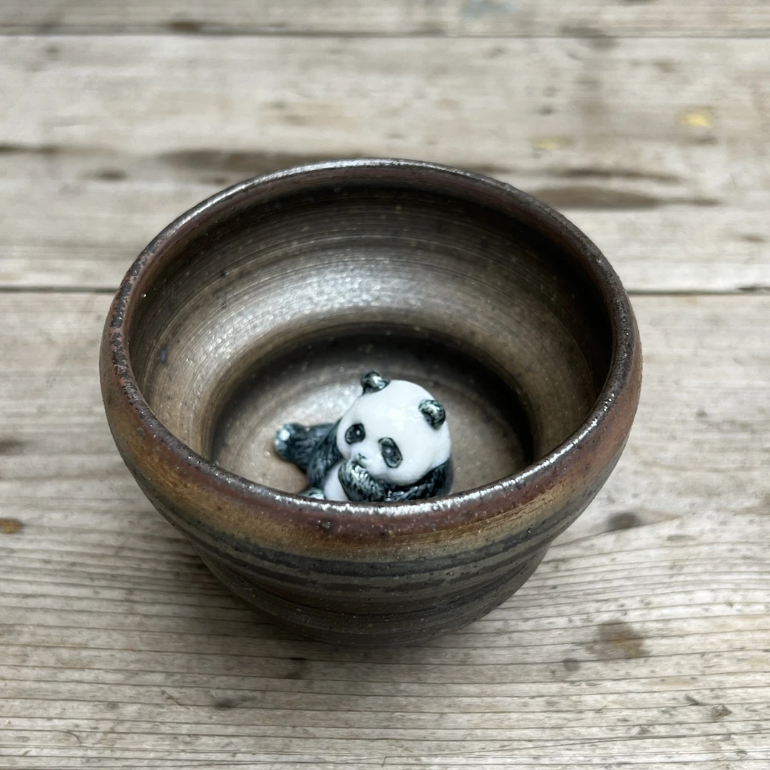 葫芦（福禄）柴烧杯，憨憨熊猫