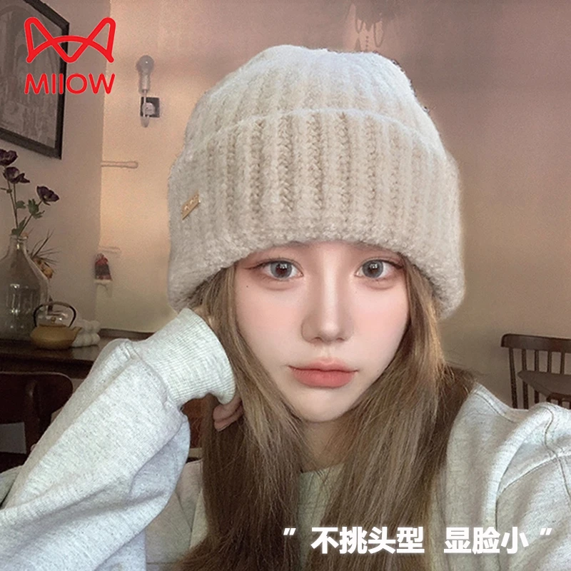 猫人毛线帽子女新款时尚潮流针织冷帽素颜百搭防冻保暖护耳月子帽