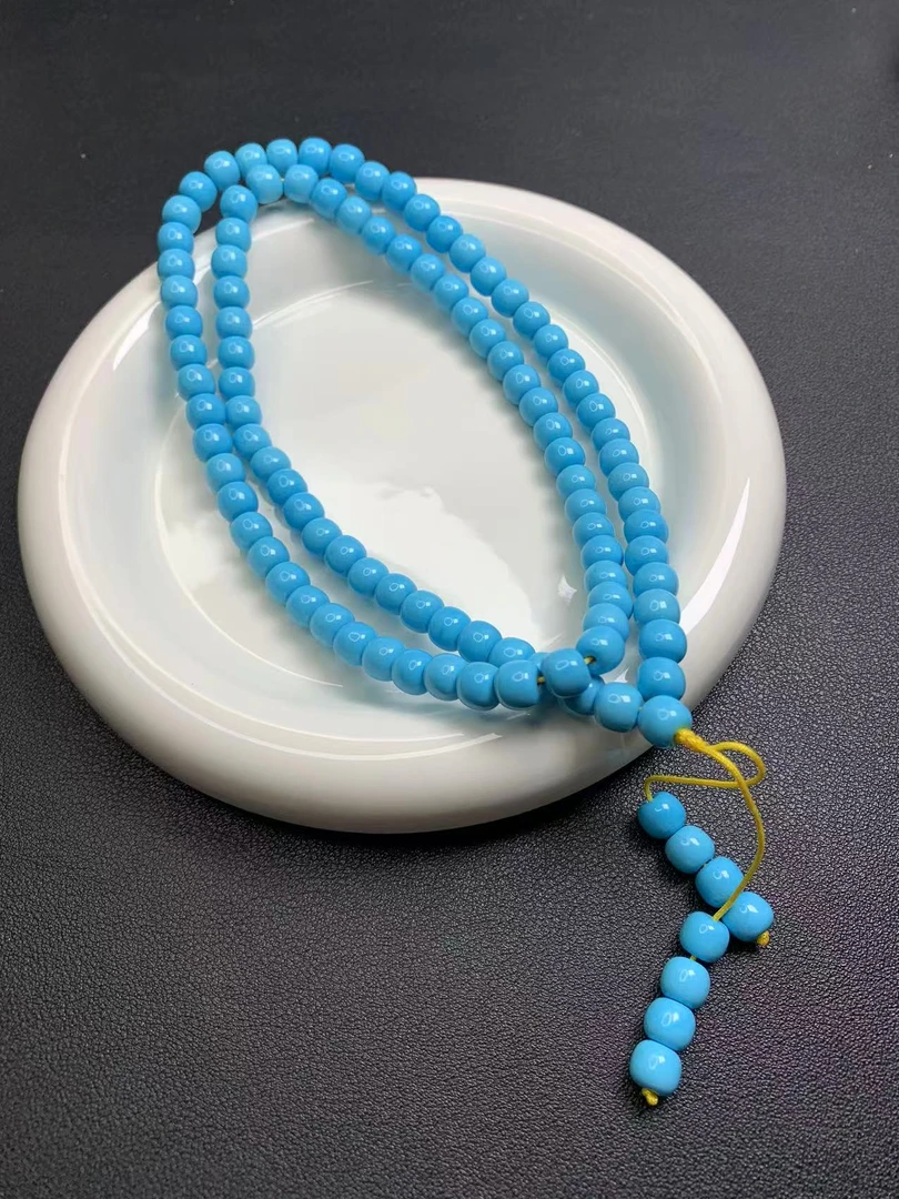 湖北原矿纯手工特色高瓷原石精工蓝老型108长链7.5-8.5mm