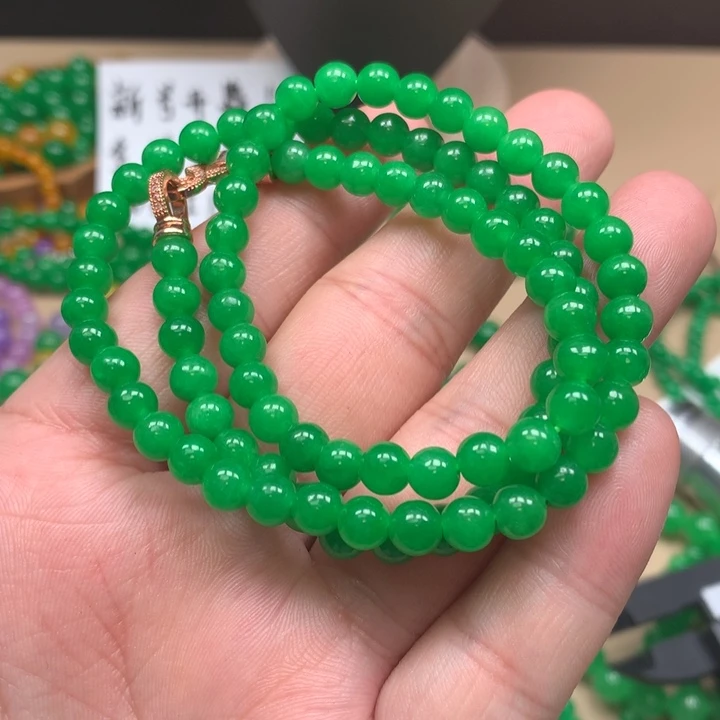 德***学一物一证缅料阳绿项链