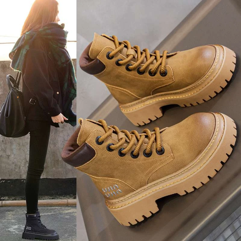 范哲萨马丁靴女2025年冬季新款防滑厚底真皮百搭工装复古短筒加绒