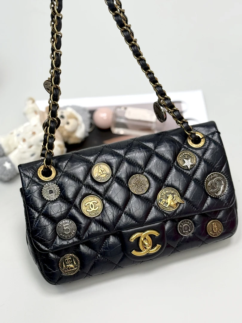 95新 Chanel/香奈儿 夏七中古/钱币徽章cf/单肩包