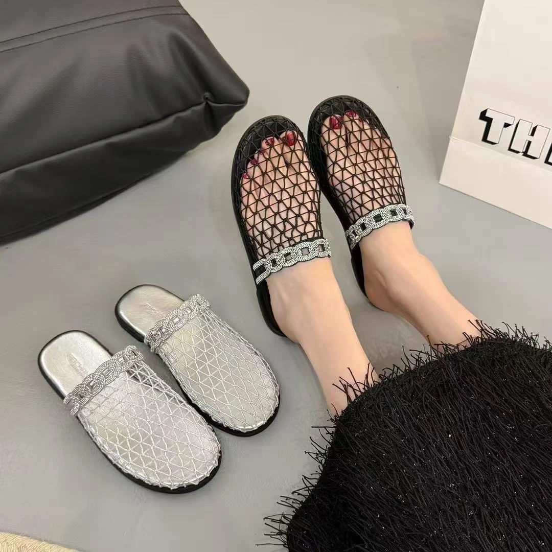 夏休闲款法式拖鞋女新款配裙子仙女风拖鞋616-6(透网包头拖)