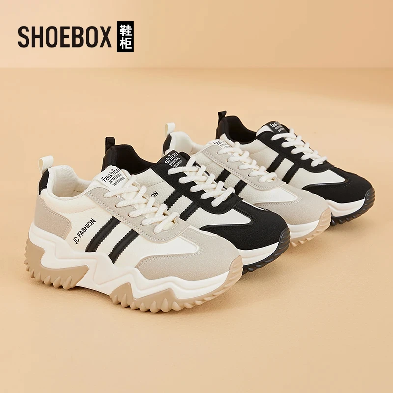 SHOEBOX鞋柜增高6CM休闲鞋女2025春新款松糕厚底运动阿甘德训鞋
