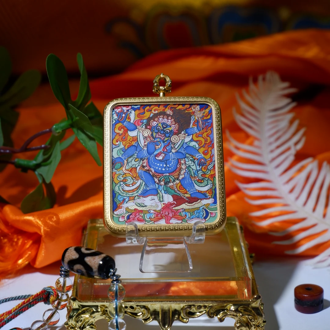 唐卡吊坠真品西藏纯手绘【大黑】高卡青海热贡非遗矿物颜料正品保真
