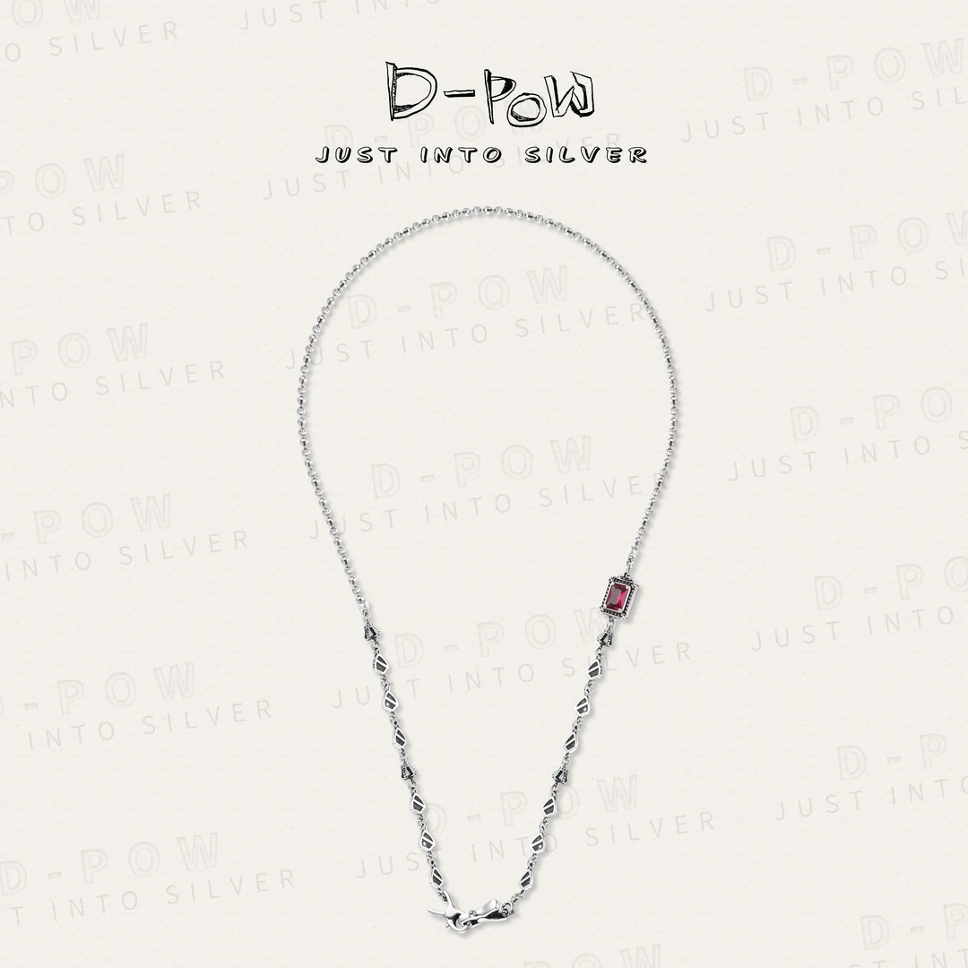 灯小炮 链子925银合成锆石 盾牌夹子扣多戴项链62cm(681)