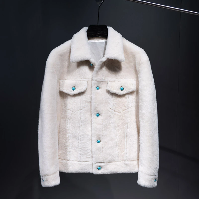 “绿松石” 原生态Lacon皮毛一体男外套 白色百搭