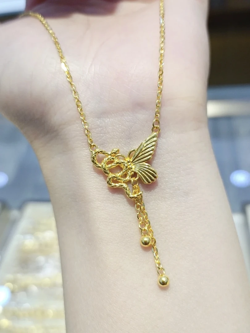 SUNFEEL/赛菲尔[一店]足金999黄金蛇蝶伴生项链女款礼物推荐