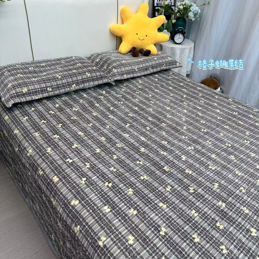 格子蝴蝶结-高克重牛奶绒三件套床盖230*250枕套48*74亲肤舒适