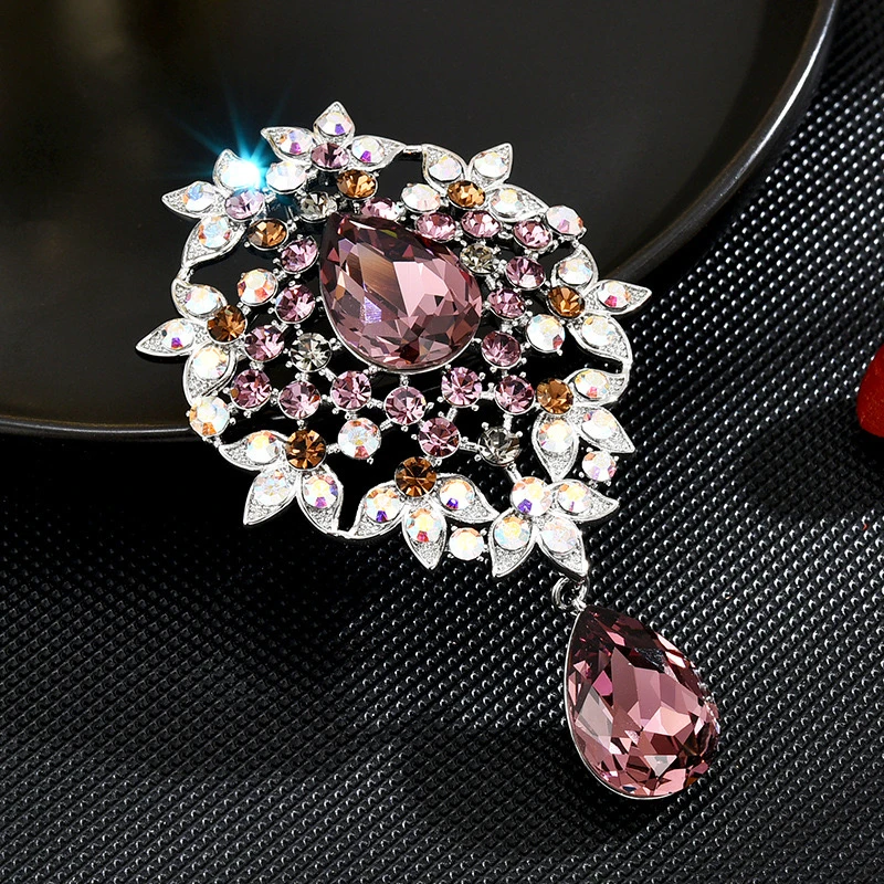铜合金仿水晶胸针 1588紫色勋章水滴胸针