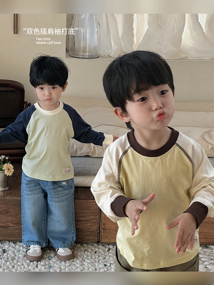 现货2025春【双色插肩袖T】雪花棉~长袖打底T恤清新洋气显白CZ5C03