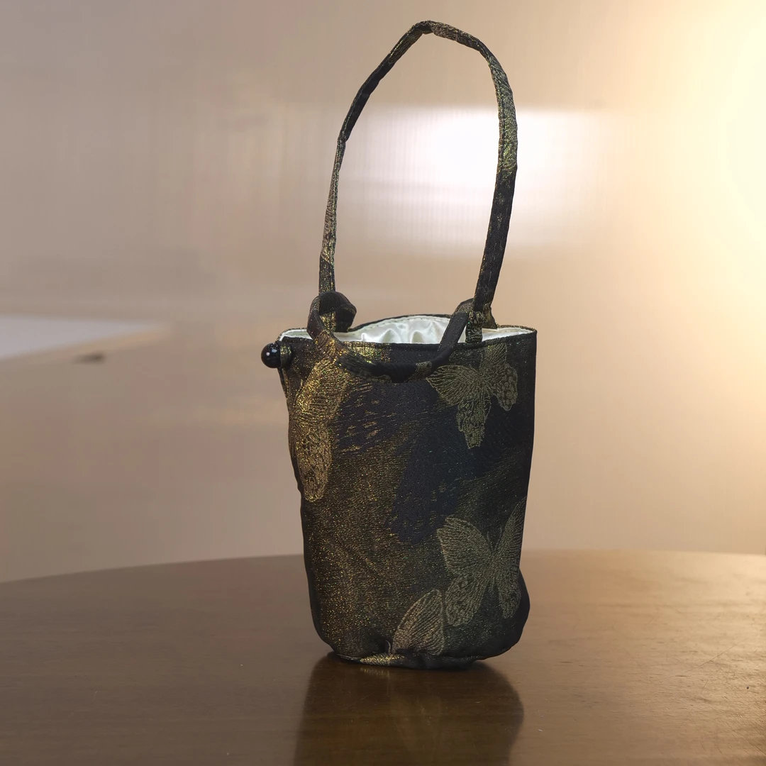 墨金蝶影圆筒茶具包@2529