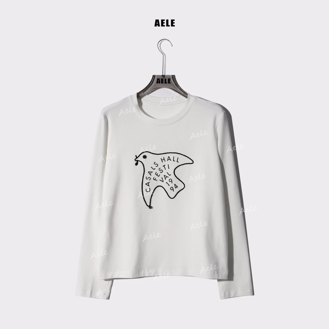 AELE简约卡通小鸟字母刺绣长袖打底上衣 T853 2986 AD