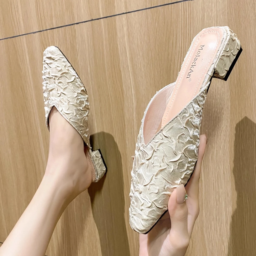 新中式国风2025新款半托单鞋中跟软底高级感包头半拖鞋女穆勒凉拖