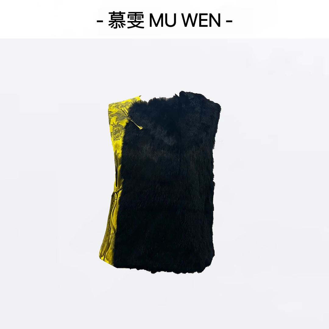 【图兰朵】新中式国风进口獭兔毛拼接提花贵气显瘦马甲25423161
