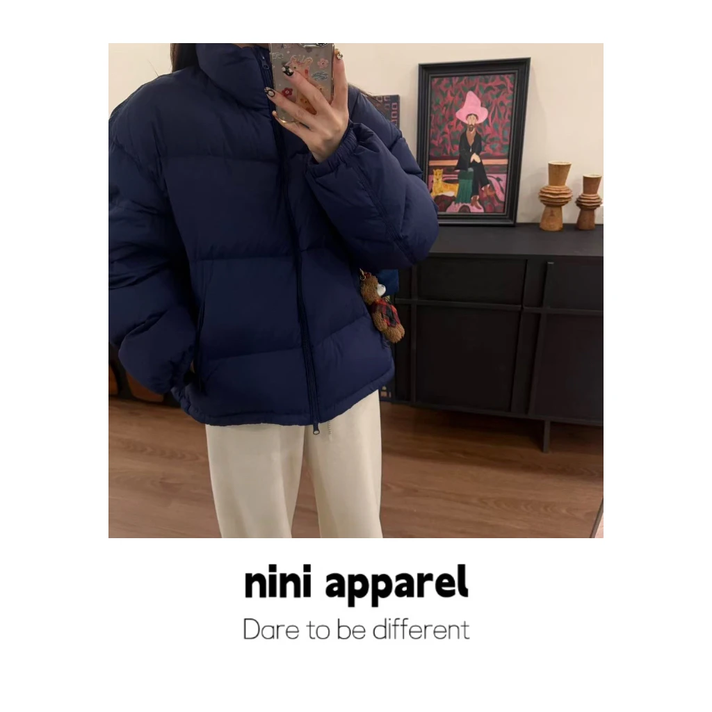 NiNi:超韩定制色系湖蓝色90白鸭绒服～