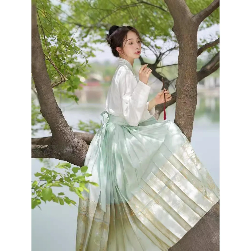 夏季汉服女新款简约印花马面裙全套一整套【满庭芳】薄款通勤古装