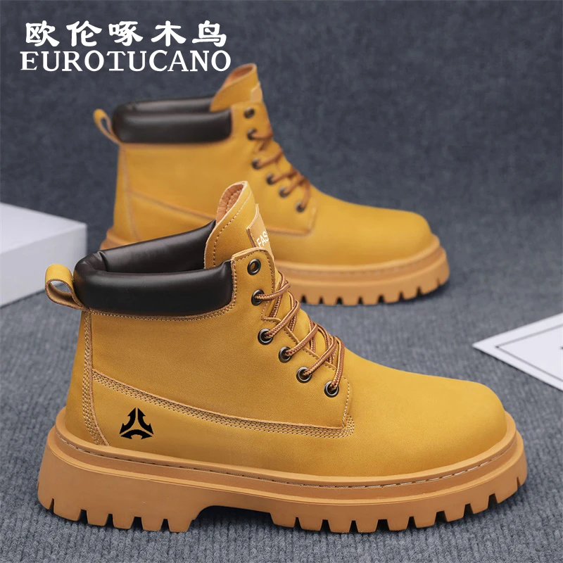 欧伦啄木鸟EUROTUCANO男鞋秋季时尚休闲马丁靴男士厚底英伦大黄靴