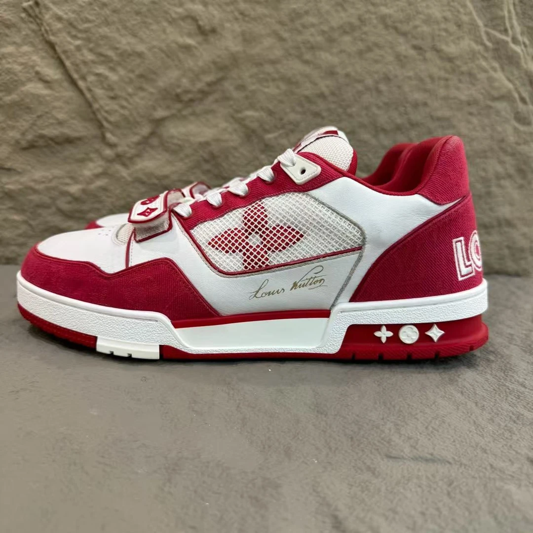 95新 LouisVuitton/路易威登 Lv Trainer白红丹宁牛仔板鞋43.5码