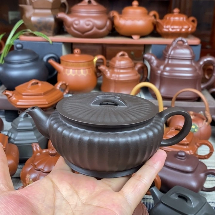 紫砂茶壶筋纹汉瓦260cc原生矿黑双十一特价