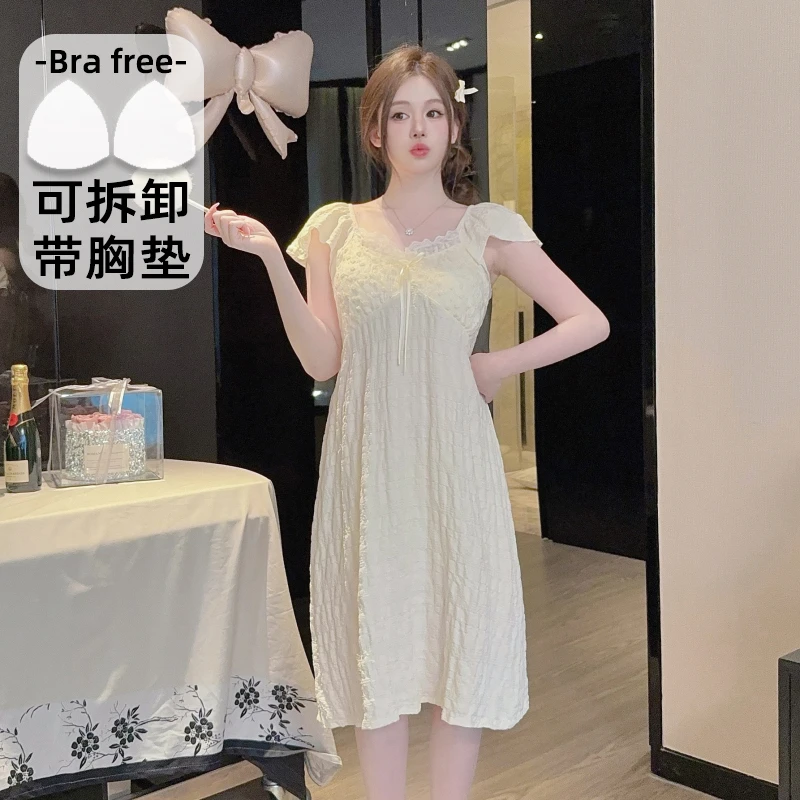 云朵棉睡衣女甜美公主风短袖中长睡裙加肥220斤可穿家居服