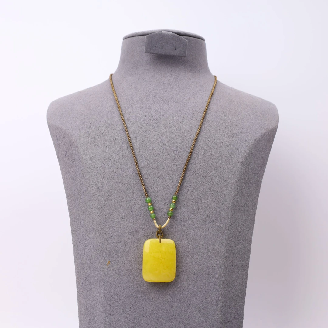 【心如珠宝甄选】】蜜蜡无事牌项链（小）-250330151174