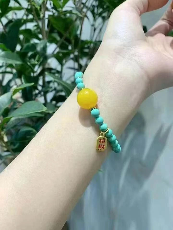 绿松蜜蜡高磁单圈手串