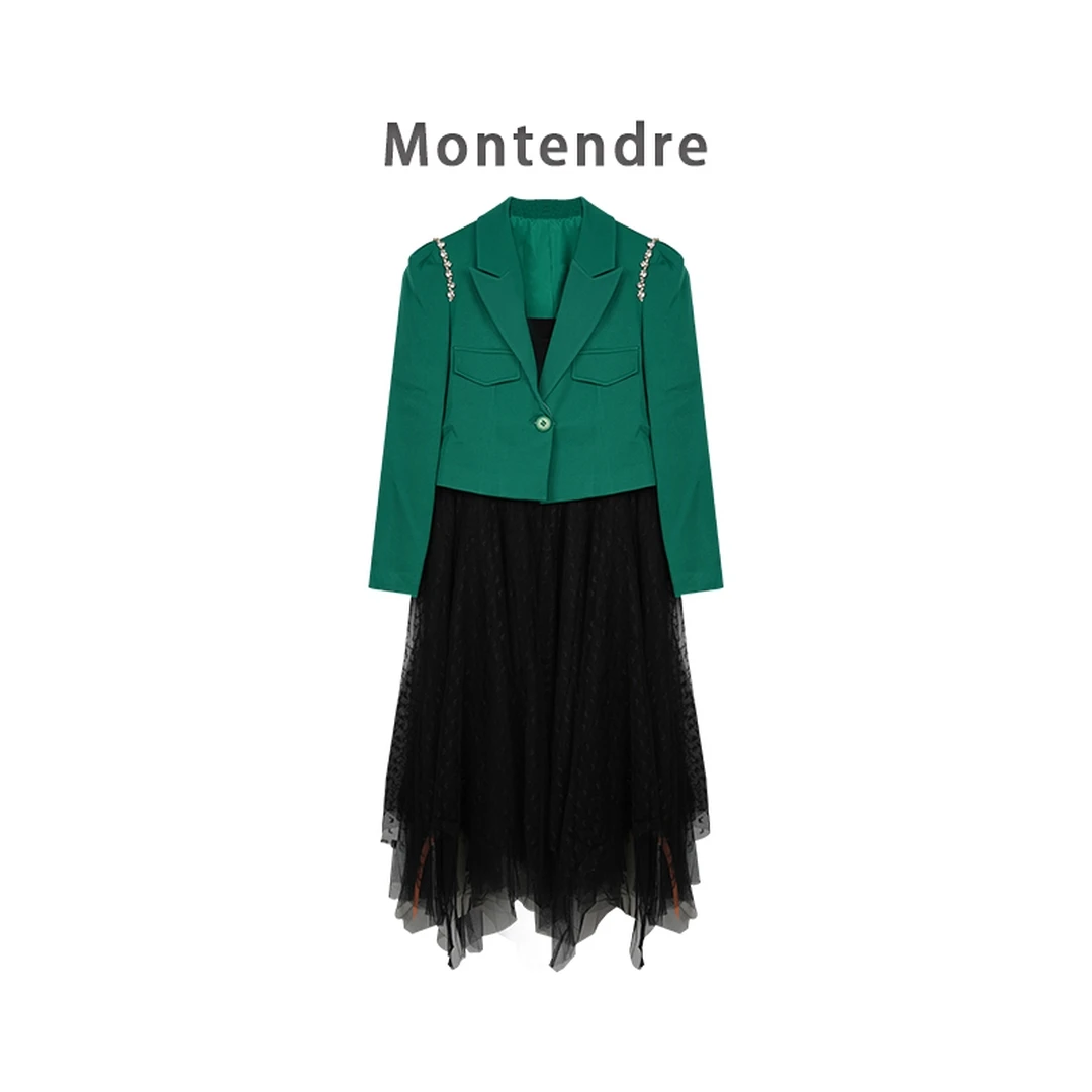 【Montendre】秋季新款 P 气质长袖女士时尚轻奢套装西装+吊带裙