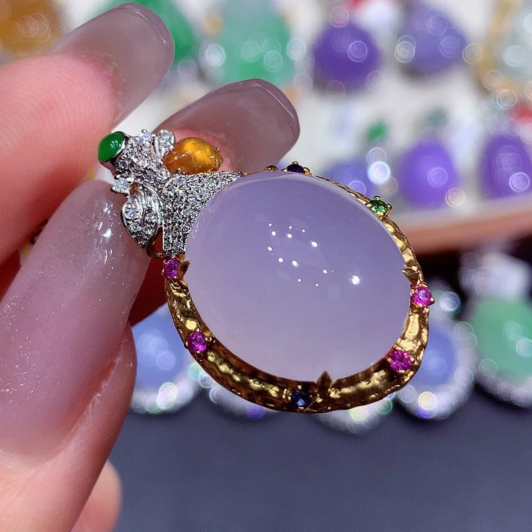 翡翠18K金镶嵌吊坠(不含链)