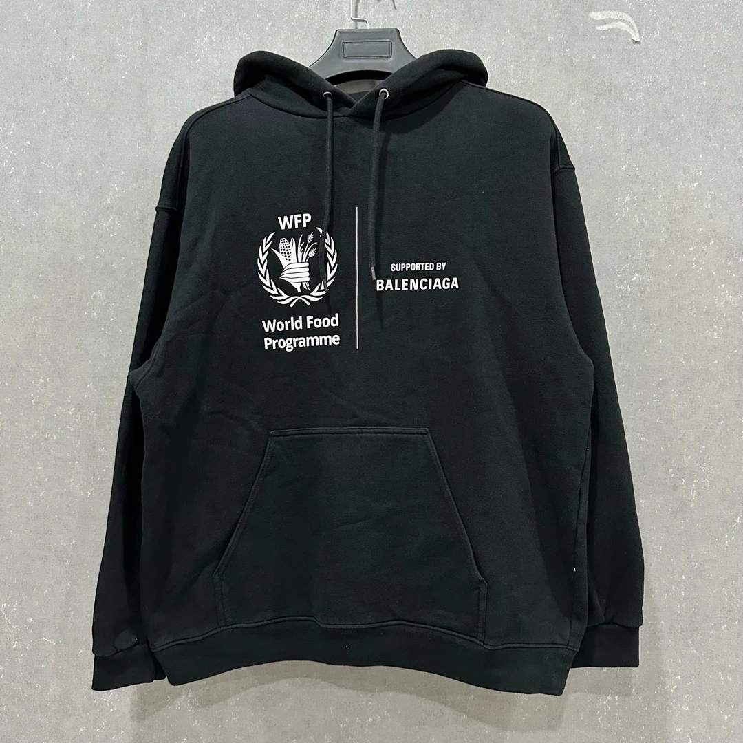 99新 Balenciaga/巴黎世家 黑色刺绣连帽卫衣 M码 006057