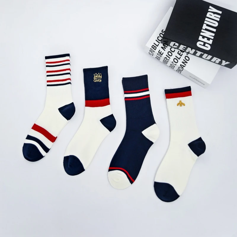 【春夏新品】女款袜子小蜜蜂刺绣男女同款潮袜ins情侣百搭个性潮袜