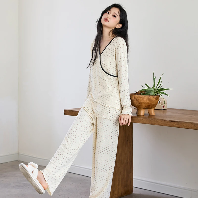 带胸垫月子服春秋产后显瘦哺乳家居服孕产妇睡衣打底衫套装88235